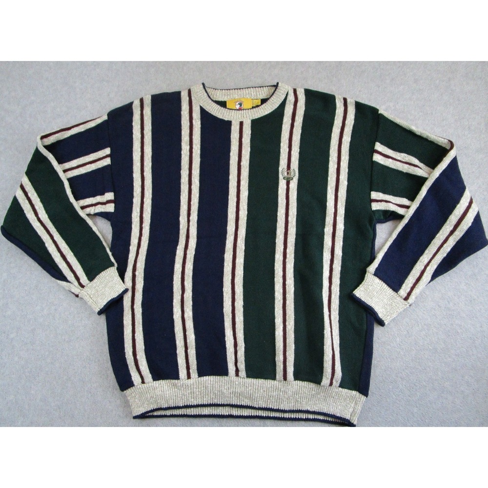 Vintage Duck Head Sweater Mens Large Colorblock Stripes Cotton Made‎ in USA